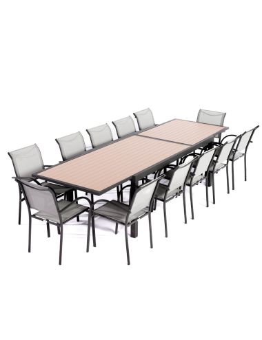 Table Porto 8-12P Aluminium Effet bois